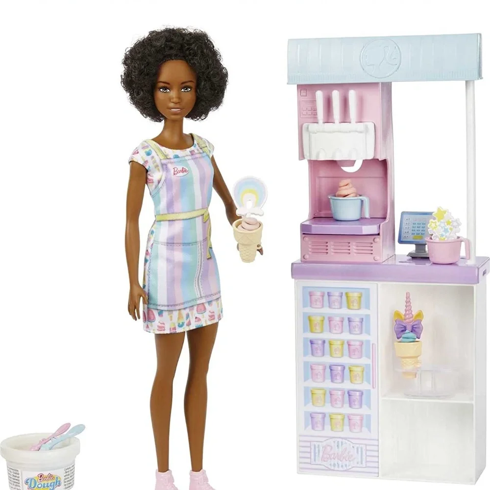 Barbie Doll With Ice Cream Shop Play Set Molds Dough Bowls Spoons Cones Register - Picture 4 of 4